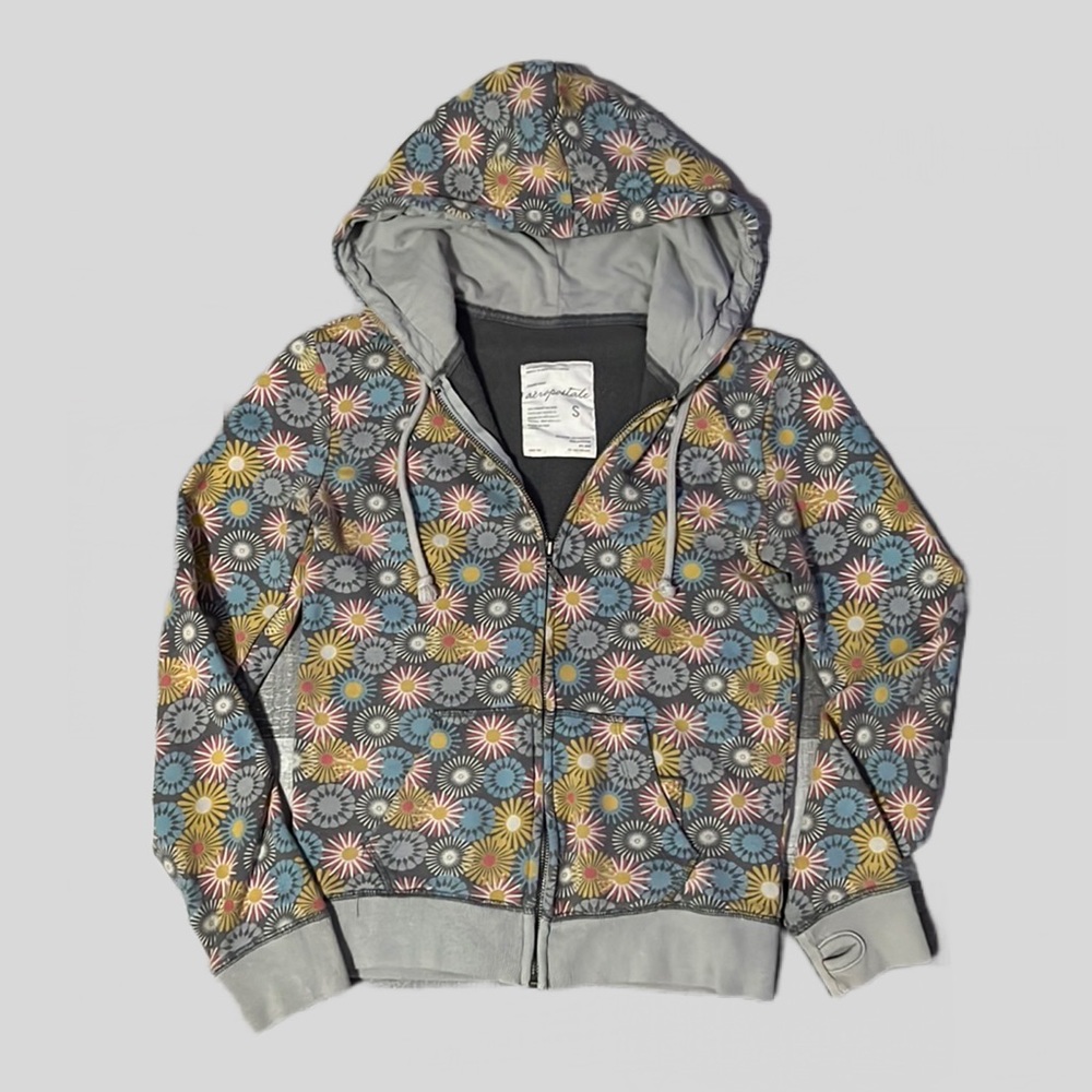 Aeropostale Lightweight Floral Full-Zip Hoodie Jacket size Sm Retro Y2K